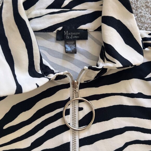 Y2k Chic Zebra Print O-Ring Quarter Zip Collared Midi Maxi Sleeveless Dress S - Picture 7 of 7